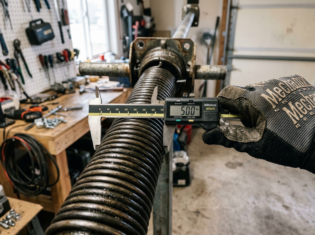 DASMA 20-coil wire gauge caliper measurement on garage spring in Richardson, TX